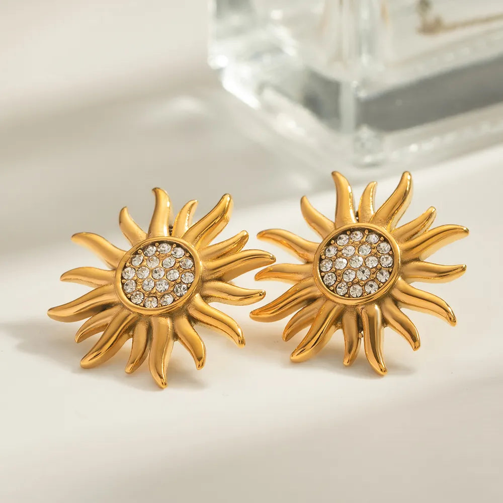 Stainless steel sunflower jewelry flower earrings