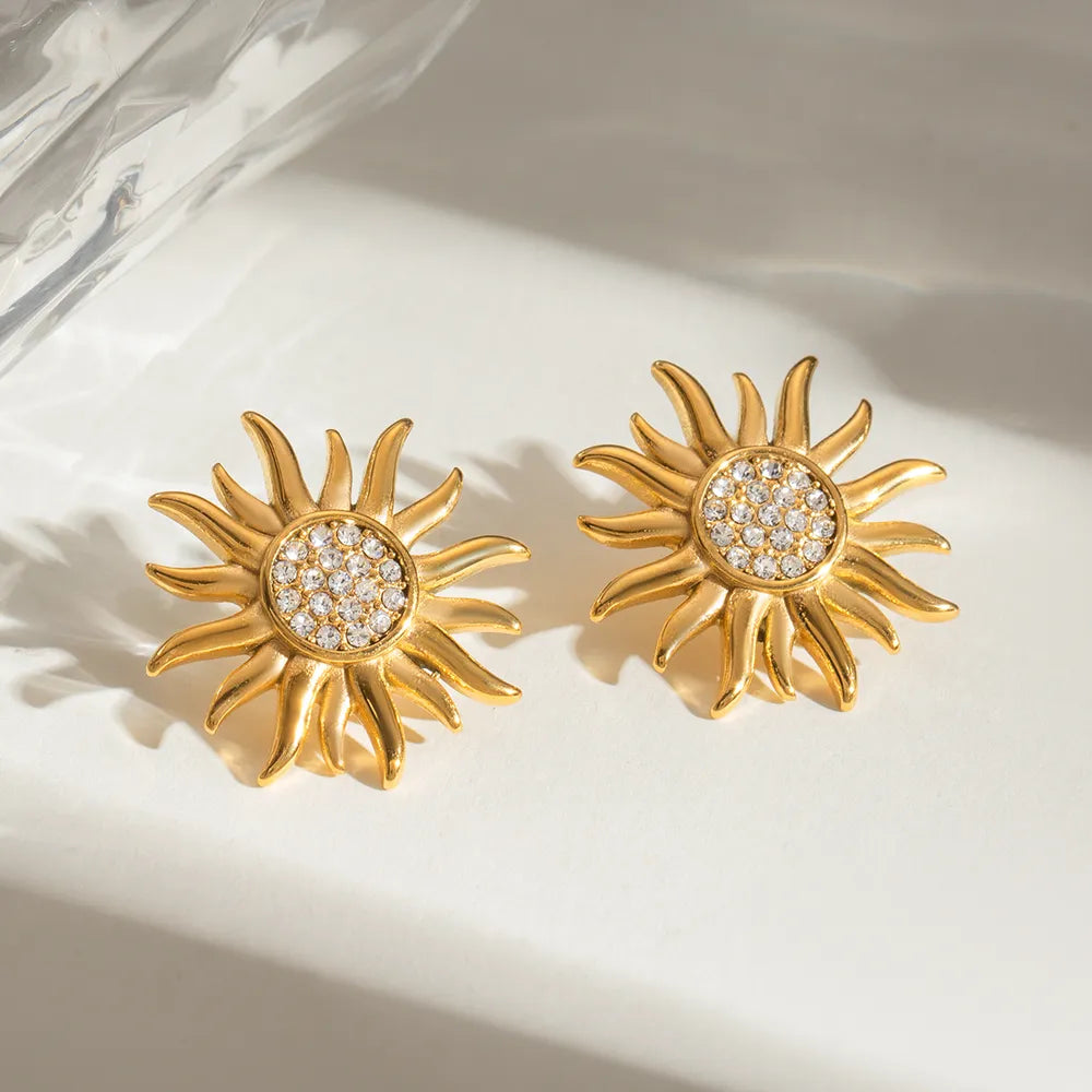 Stainless steel sunflower jewelry flower earrings
