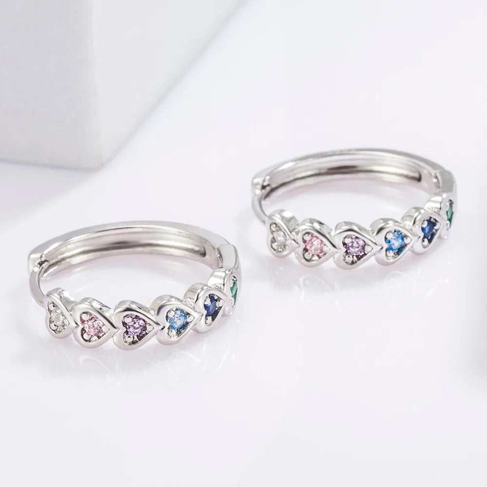 Inlaid Zircon Heart Huggie Earrings