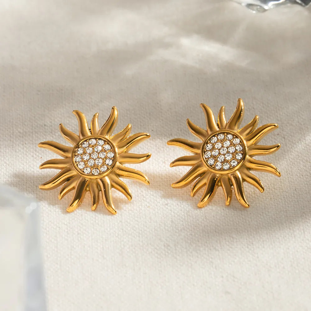 Stainless steel sunflower jewelry flower earrings