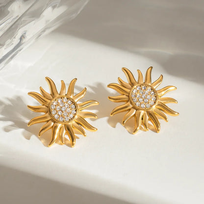 Stainless steel sunflower jewelry flower earrings